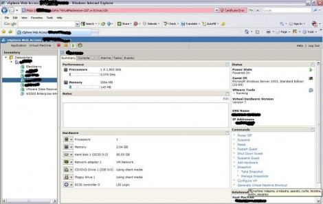 VMware ESX 4 web access summary page