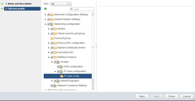 host profile ip route configuration doesn't match the specification